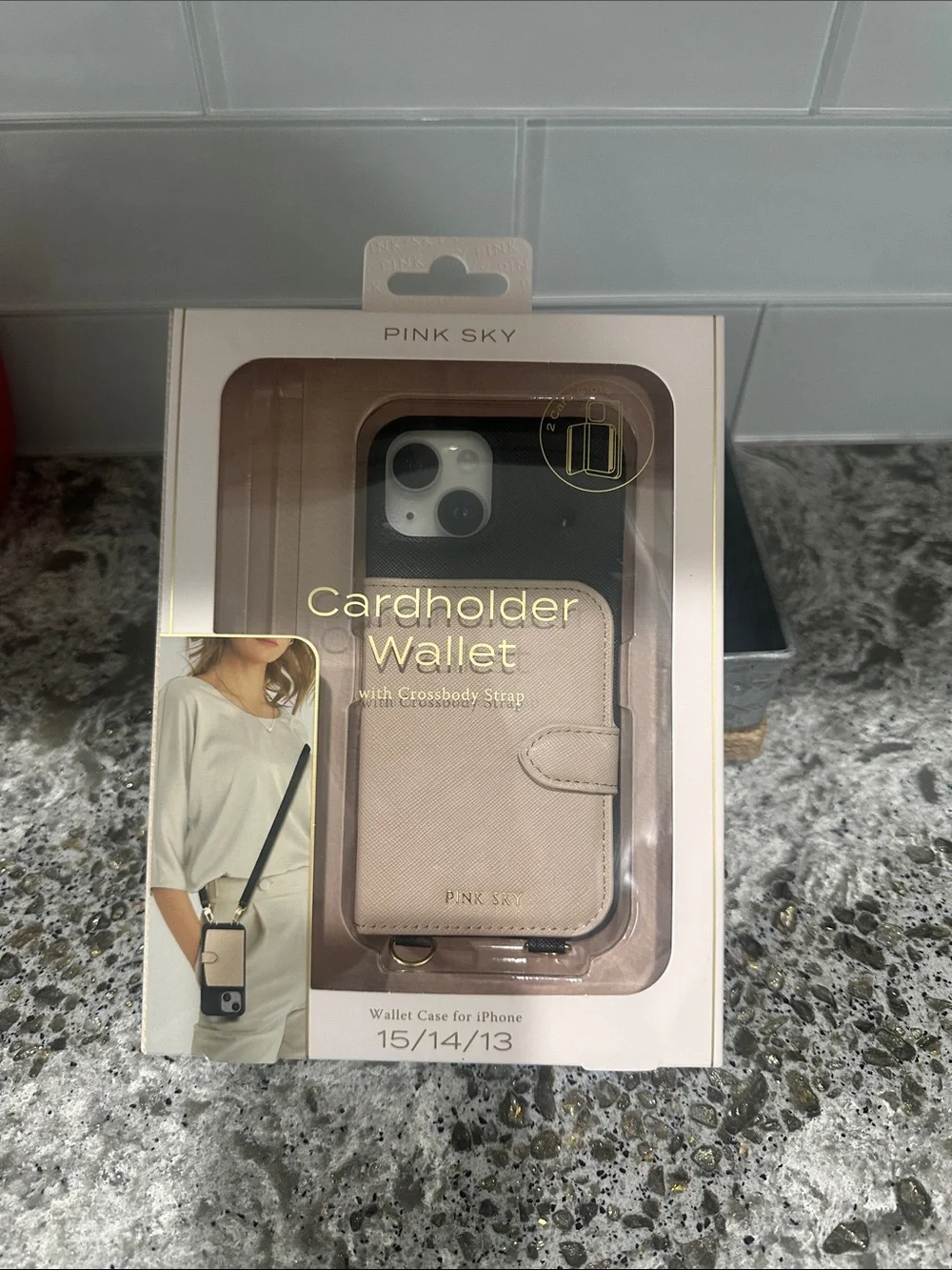 Blush Pink Cardholder Wallet Phone Case with Crossbody Strap